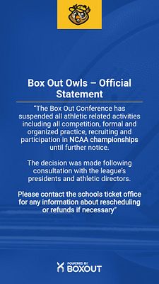 Official statement template with centered logo placeholder at top, bold headline area, and multiple text blocks for detailed announcement content. Design uses neutral gray background with black text, suitable for sports organizations sharing breaking news or updates on Instagram Stories.