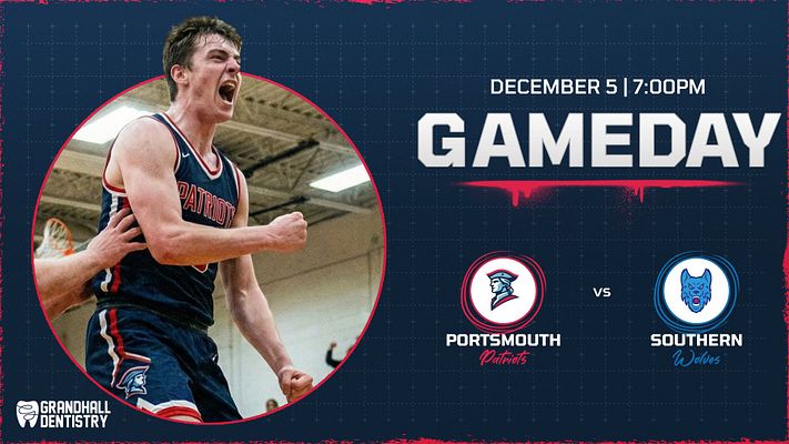 Multi-format game day template with dark blue background and red accents. Features circular player photo on left, game date and time at top, bold GAMEDAY text with scribble effect, team logos with VS between them, and sponsor logo placement. Designed for landscape, Instagram, and story formats.