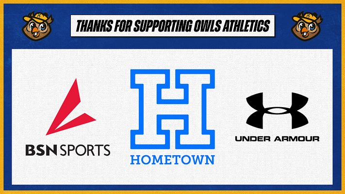 Sponsor recognition template with blue background, featuring a thank you message at the top and three logo areas for different sponsors below. Designed for sports sponsorship.