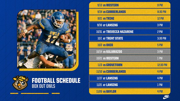 Multi-format sports schedule template featuring blue and gold color scheme, photo placeholder for player, and layout for upcoming games with times and opponents.
