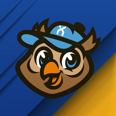 Social media profile template featuring geometric blue and gold background with a prominent stylized text area for logo placement, designed for avatars and banners.