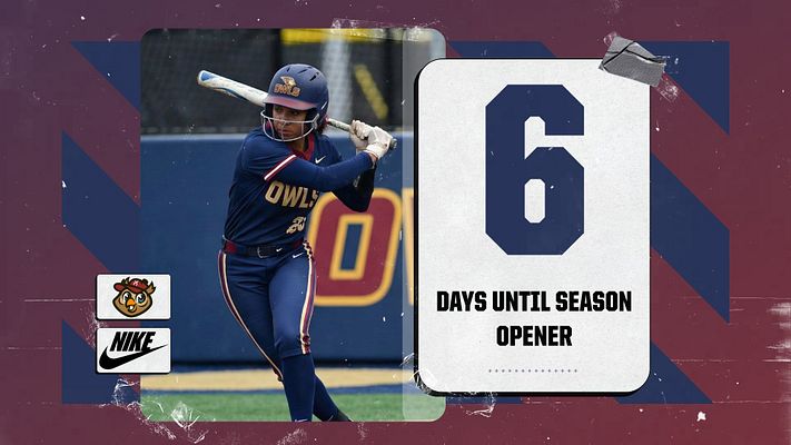 Countdown template with a maroon and blue background, featuring a large number '6' in a bold box, player photo on the left, and text for days until the season opener.