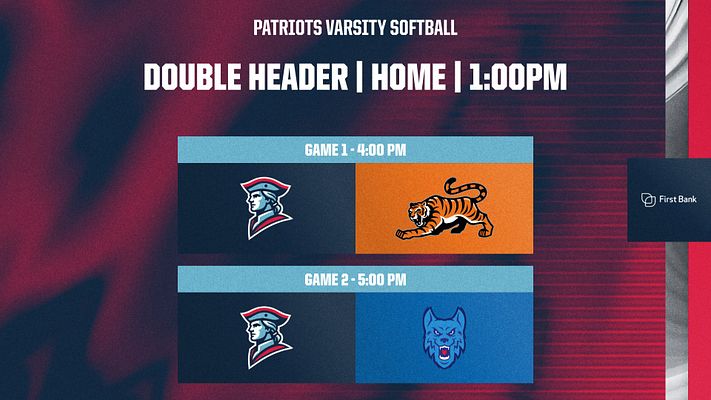 Gameday doubleheader template with gradient red background, featuring team logos for two games, game times listed, and Under Armour logo in the corner.