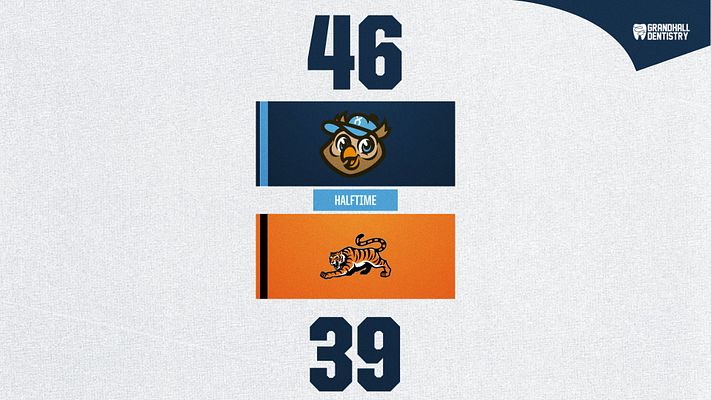 Score template with light textured background, featuring team logos at the top and bottom, score displayed prominently in the center with bold numbers, designed for sporting events.