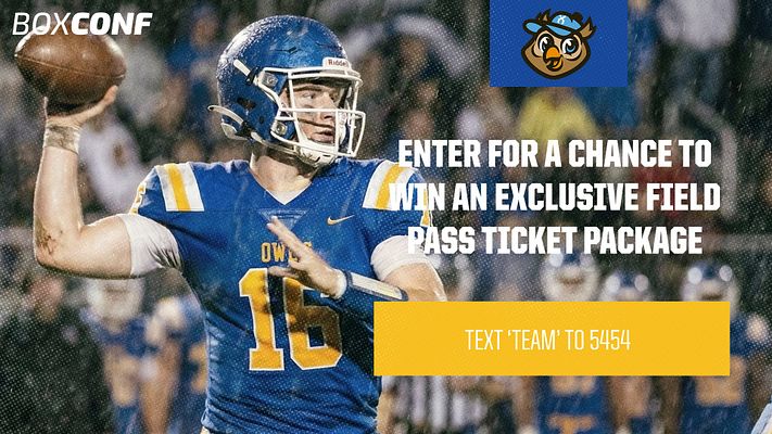 Promotional template with basketball image background, team logo top right, bold white headline about winning exclusive courtside tickets, and gold banner with text messaging instructions at bottom
