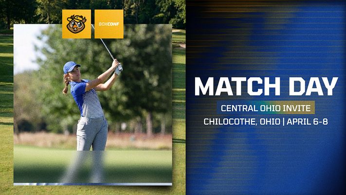 Golf graphic template featuring a large player photo on the left, bold 'MATCH DAY' text overlaid on the right, and event details below in a clean, modern layout.