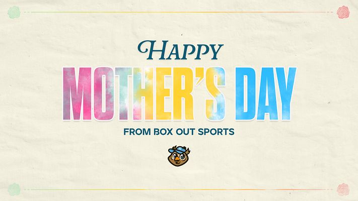 Mother's Day template with soft pastel colors, featuring large text 'Happy Mother's Day' in a gradient, and a footer saying 'from Box Out Sports' on a textured background.