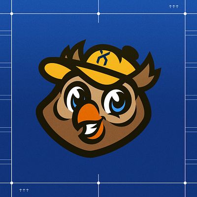 Social media profile template featuring a grid layout for three avatars and a large banner, with a bold blue background and a cartoon mascot logo.
