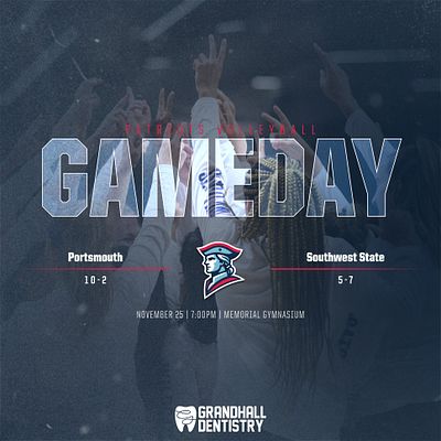 Square gameday template featuring a dark background, large 'GAMEDAY' text, team names and scores in the center, and sponsor logo at the bottom, ideal for social media posts.
