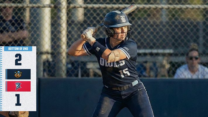 Score update template with full-frame baseball player photo, left sidebar showing final score with team logos and inning indicator, heritage design style