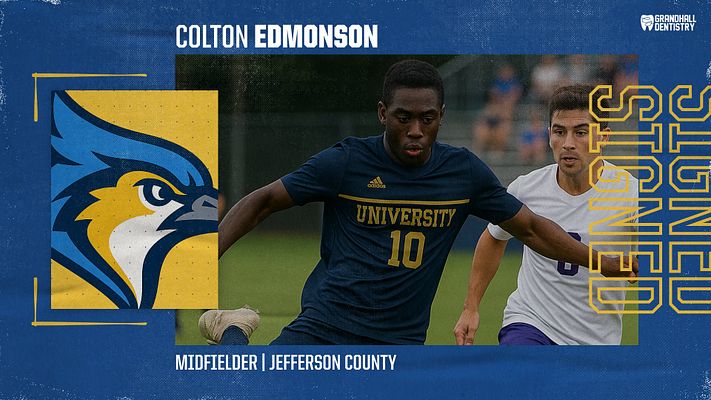 Template for signing day with a blue background, large player photo on the right, space for player name at top, team logo on the left, and details below.