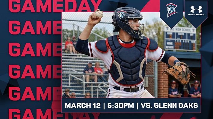 Gameday template featuring a player in action on the right, with bold text in background. Date and time displayed below with opposing team info, ideal for social media.