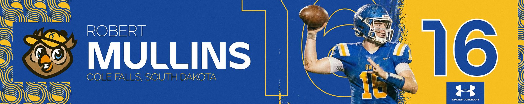 Locker sign template in landscape format featuring navy and gold split design with team logo on left, player name and location in center, player photo, and jersey number on right side for displaying athlete information on locker frames
