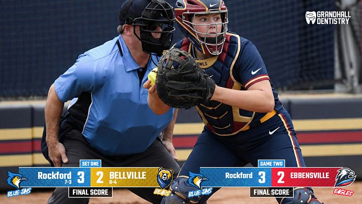 Template for doubleheader score update with a split design showcasing scores for two games, featuring team logos, score text areas, and player action photo in the background.
