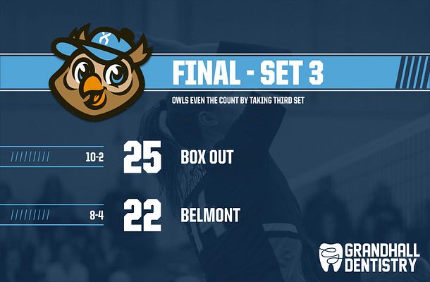 Score update template with dark blue background, featuring a large mascot graphic, final score on the left, team names below, and sponsor logo at the bottom.