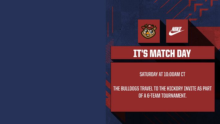 Multi-format sports template with landscape layout featuring athlete photo on left, red and navy color scheme with geometric elements on right, logo placeholders, and bold white text with drop shadows for match day announcement and event details