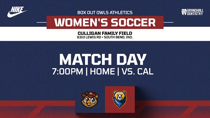 Multi-format gameday schedule template featuring bold text for 'Women's Soccer', match details, logos of teams, and sections for time and location, with a red and blue color scheme.