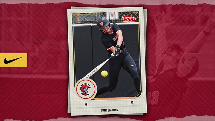 Baseball trading card template with burgundy background, vintage card frame, player photo in center, team logo and Topps branding, sponsor logos in corners, and player position and number at bottom. Exports to multiple formats for social media and print.