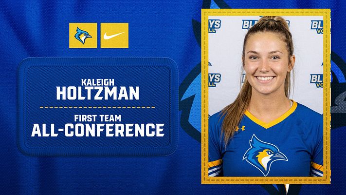 Player spotlight template with jersey-inspired design featuring blue mesh background, gold embroidered accents, player photo area with gold frame on right, and text section on left for player name and achievement. Multi-format template for landscape, square, and story sizes.