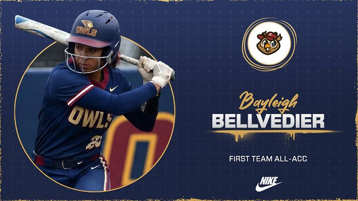 Player spotlight template with dark blue background, circular photo area on left, player name and accolade on right in bold lettering, Nike logo at bottom