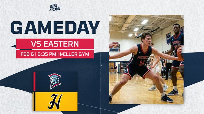 Gameday template with textured beige background, bold blue 'GAMEDAY' title, player photo on right, team logos on left, and game details below in red banner.