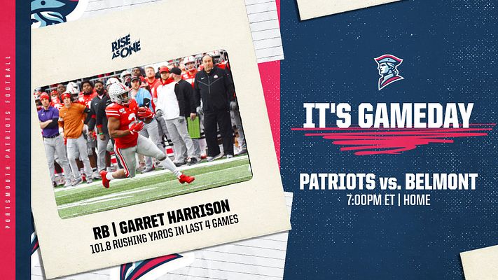 Sports graphic template featuring a Polaroid-style player photo on the left, game day text on the right, including team names and time, with a blue and white color scheme.