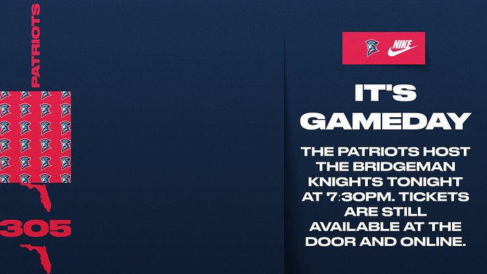 Game day template featuring branded quilt layout with player photo on left, colored background, team logo, and bold white text promoting game details. Multi-format design for social media use.