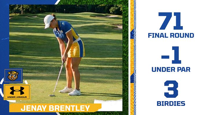 Player stats template with navy background featuring large action photo area on left, player name banner below, and right side displaying statistics in bold text including points, rebounds, and assists. Branded logos and stripe design elements frame the layout.