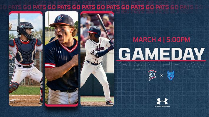 Gameday template with a dark background, featuring three player photo bubbles, event date and time on the left, and large text on the right. Designed for social media.