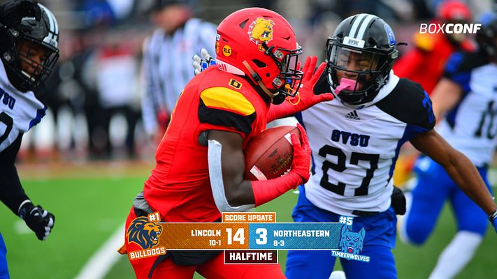 Score ticker update template with player action image, team logos, current score displayed in bold, and halftime text at the bottom, designed for social media.