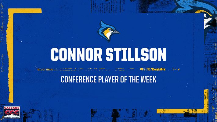Player spotlight template with blue background, yellow corner borders, team logo at top, large player name headline, and subtitle text area. Designed for multiple formats including landscape, Instagram, and story sizes for social media sharing.