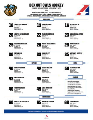 Hockey line chart template with a portrait layout, featuring player names in a structured format, team logo at the top, and space for statistics and positions.