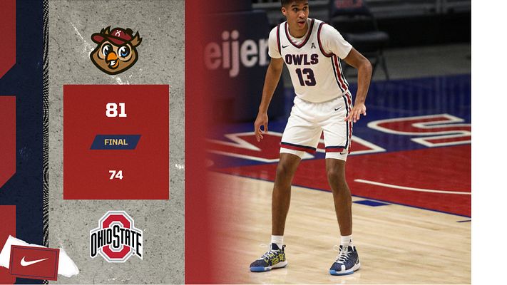 Score template with dual team logos, final score display on textured left side, and player photo on right wearing basketball uniform. Designed for landscape, Instagram, and Story formats.
