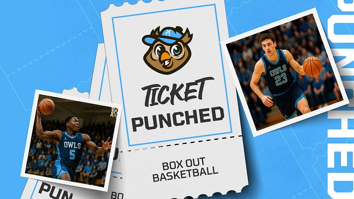 Ticket tag template featuring a blue background, multiple ticket designs with 'TICKET PUNCHED' text, and a player photo area on the side for highlighting teams or events.
