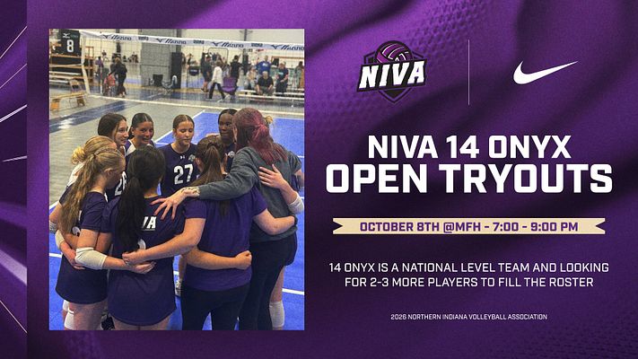 Announcement template with purple background and diagonal line design, featuring large photo placeholder on left, team logo and sponsor logo at top right, bold white headline text area, date and time banner, and descriptive text section below for club announcements