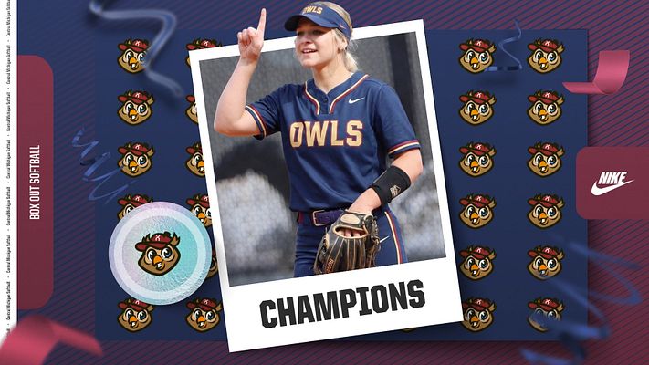 Multi-format sports template featuring a portrait photo area, bold 'CHAMPIONS' text, playful character motifs, and Nike logo. Designed for social media engagement.