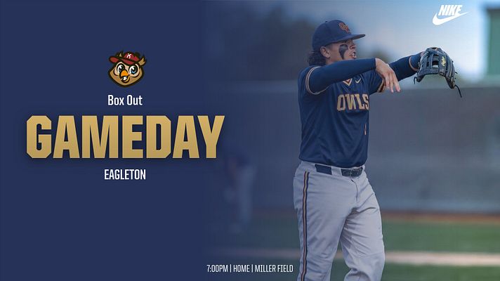 Multi-format gameday template with dark blue background, large gold 'GAMEDAY' text, team logos at top and bottom, player photo on right side, and game details at bottom. Exports in landscape, square, and story formats for social media.