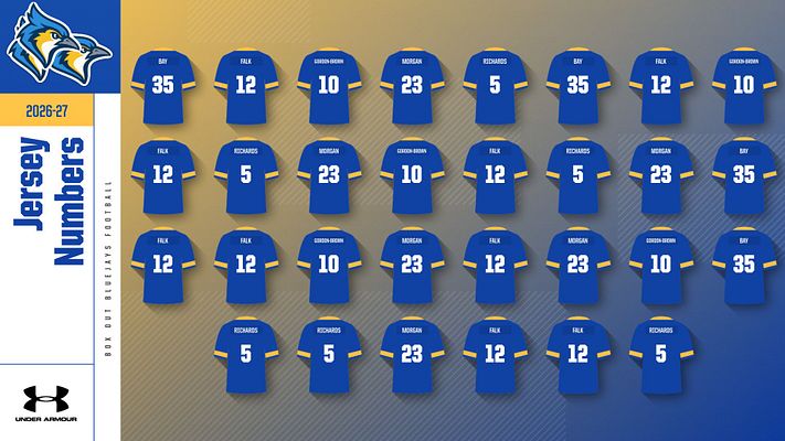 Jersey lineup template featuring maroon and gold colored uniform jerseys arranged in rows with player names and numbers. Left sidebar includes season year, jersey numbers text, and brand logos. Design available in landscape, Instagram, and story formats for social media sharing.