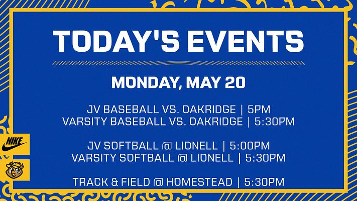 Event schedule template featuring a bold header, structured text layout for multiple games, and a blue and yellow color scheme.