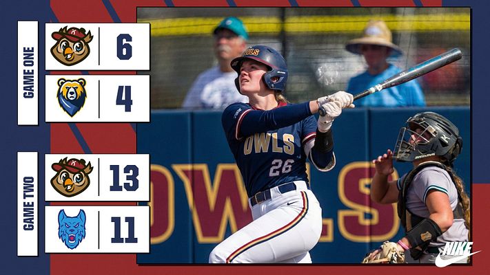 Dual score template with dark blue and red urban design, displaying two games side-by-side with team logos and score numbers. Features baseball action photo on right, team branding elements, and layout sized for landscape, Instagram, and story formats.