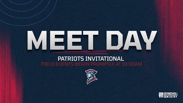 Event template featuring bold text at top, with event name and details below. Dark blue background with red accents, designed for track and field scheduling.