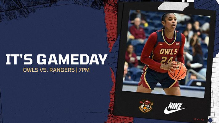 Game day template with navy and red color scheme, featuring a headline area, player photo bordered by a polaroid-style frame, and space for opponent and game time.