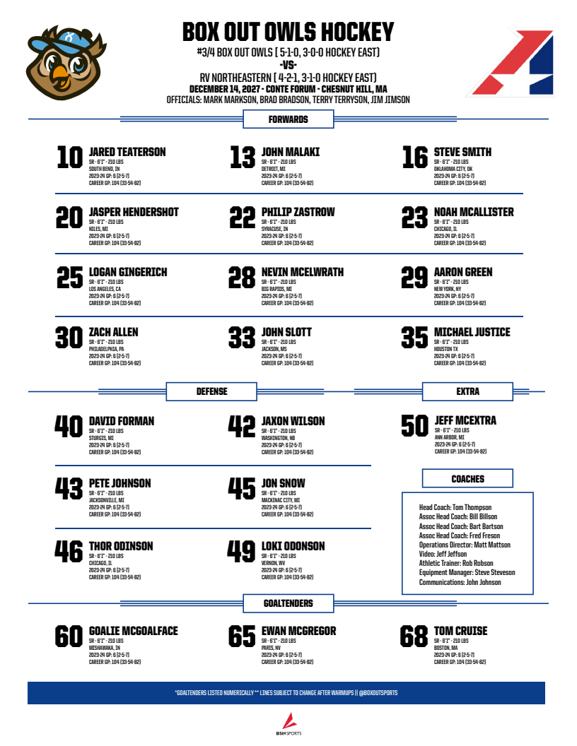 Hockey line chart template with a portrait layout, featuring player names in a structured format, team logo at the top, and space for statistics and positions.
