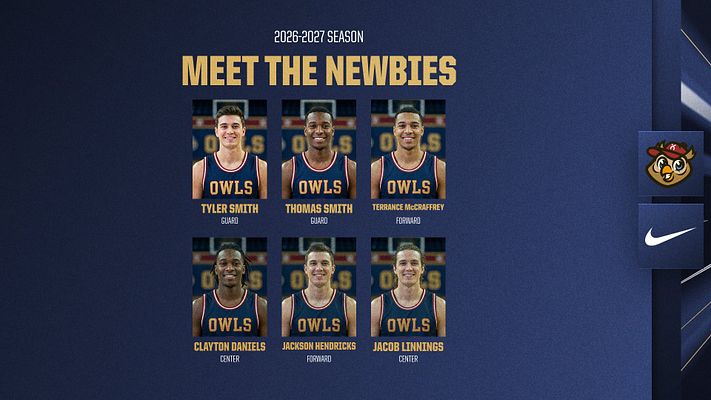 Photo roster template featuring eight runner headshots arranged in a grid, bold yellow 'MEET THE TEAM' title at the top, and logos in the bottom corner. Designed for player spotlight.