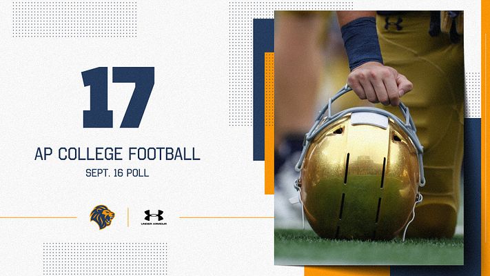 Ranking template featuring a large number '17' prominently displayed, with text for 'AP College Football' and 'SEPT. 16 POLL', alongside a photo placeholder of a football helmet.