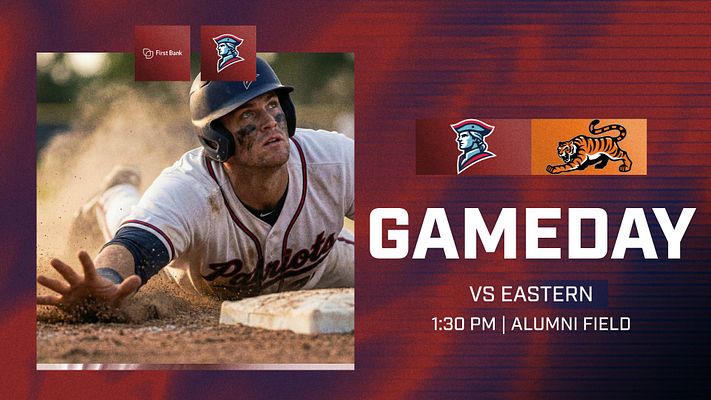 Gameday template featuring a player running on the field, with logos at the top, bold 'GAMEDAY' text, and game details in a structured layout. Designed for promotional use.