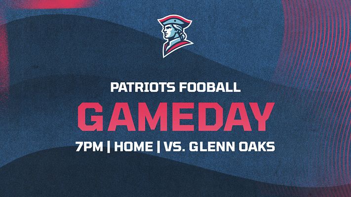 Gameday template with navy background, bold text sections for team name and game details, featuring a logo on top left, designed for social media promotion.