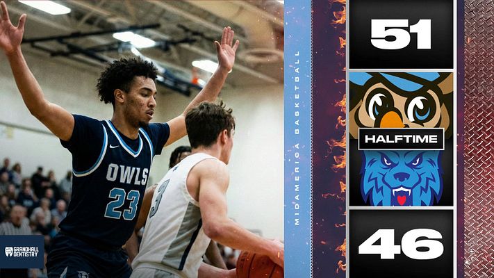 Score update template with fiery borders, space for team logos and game scores. Highlights halftime score with player action photo on left, ideal for social media updates.