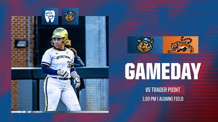 Gameday template featuring a player running on the field, with logos at the top, bold 'GAMEDAY' text, and game details in a structured layout. Designed for promotional use.