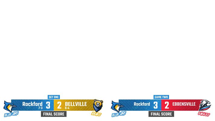 Template for doubleheader score update with a split design showcasing scores for two games, featuring team logos, score text areas, and player action photo in the background.